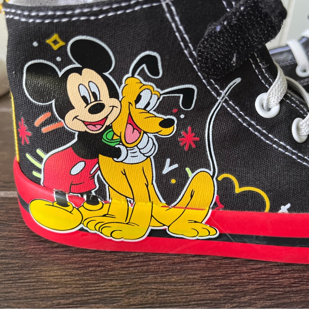 Disney Mickey Mouse Pluto Black Red Yellow Toddler Hi Top Sneakers Zips Size 10 - Picture 4 of 9